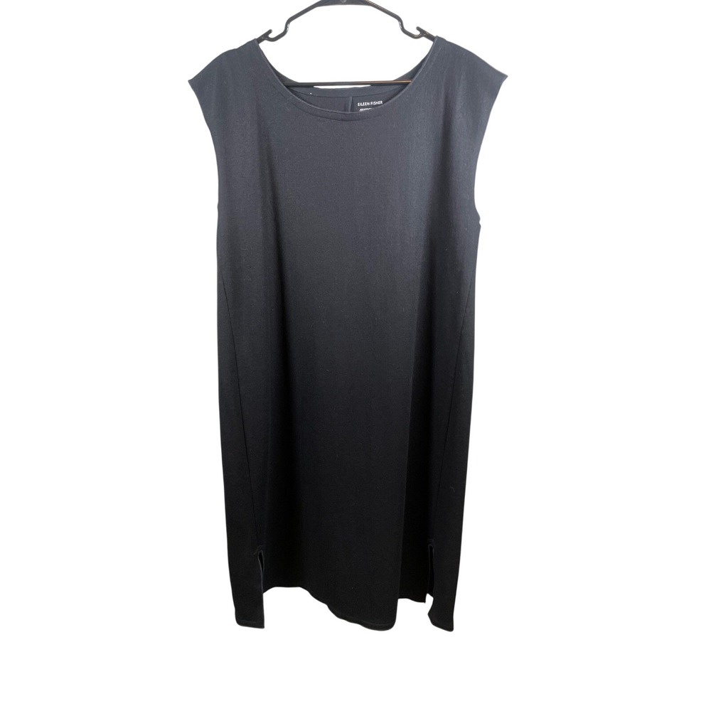 Eileen Fisher 100% Wool Shift Dress‎ Women's Large Black Sleeveless Mini